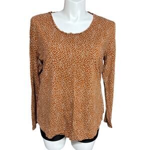 Duluth Trading Co Womens Polka Dot T Shirt Top Long Sleeves Brown White XL